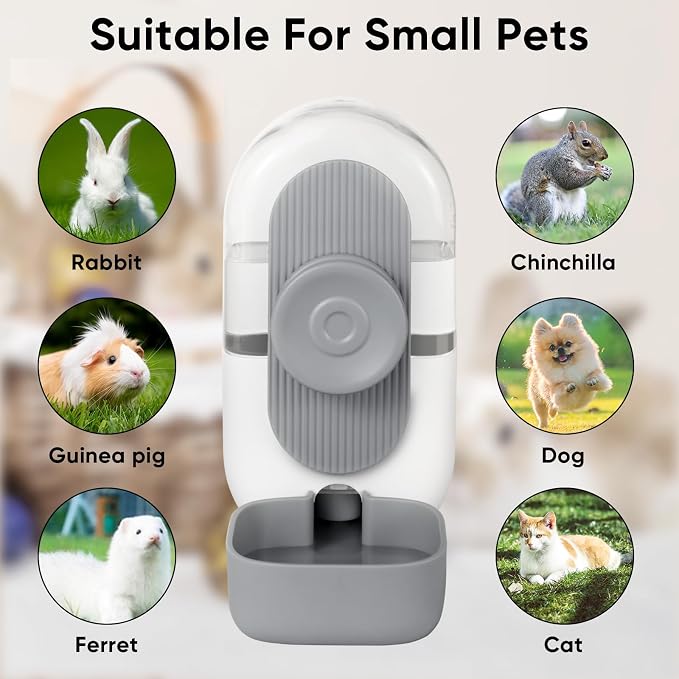 Lemtrflo 28oz Hanging Automatic Water Dispenser，Rabbit Water Bottle,Bunny Guinea Pig Ferret Water Bowl for Cage,Suitable for Small Animal Puppies(Cage Grid Spacing Over 1.2'') (Gray)