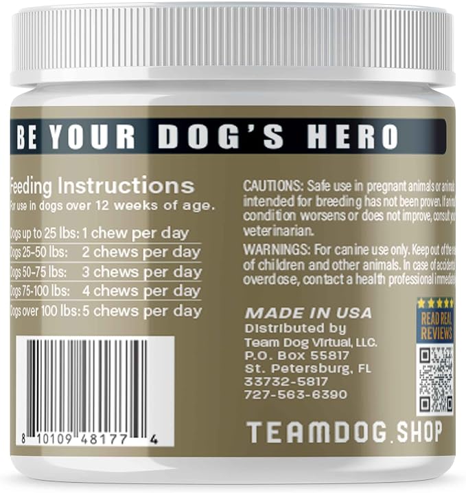 TEAM DOG Hip and Joint Chews for Dogs | Arthritis & Joint Support Supplements for Dogs | MSM, Chondroitin & Glucosamine | Small, Medium & Large Breed | Chicken, Duck & Pea Flavor | 120 Count