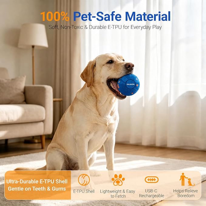 T02 Replacement Dog Ball Shell, 82mm, 90g Lightweight, Blue | Removable Motor Compatible, 2-in-1 Fetch & Throw Toy, Medium & Large Dogs, Easy to Throw, Indoor & Outdoor Play