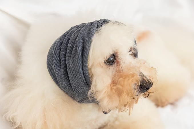 Dog Snood Ear Protector, Anxiety Ear Cover Anxiety Relief – Noise Canceling for Fireworks, Pet Grooming & Force Drying Grey M