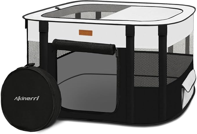 Foldable Cat & Dog Playpen with Carry Bag, Black Large