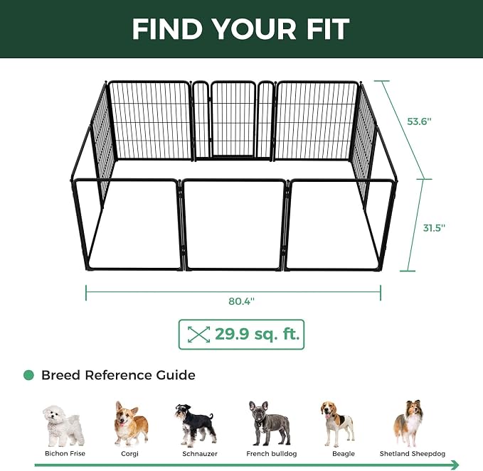 FXW AuraSpace Pro Acrylic & Wire Mesh Indoor Dog Playpen, 32" Height 10 Panels Metal Dog Pen for Small and Medium Dogs, Black│Patented