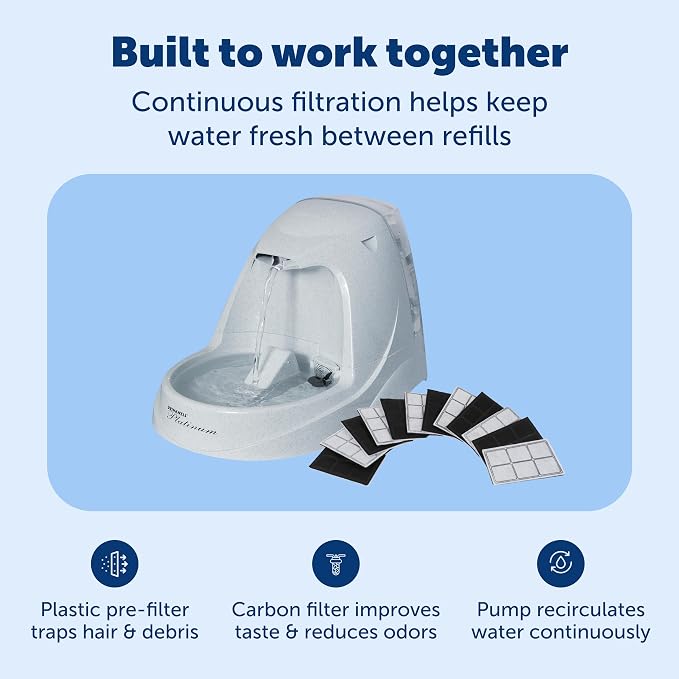 PetSafe Drinkwell Platinum Cat Water Fountain - Pet Fountain for All Pet Sizes, Encourages More Drinking, Includes 12-Pack of Replaceable Carbon Filters, Indoor Use, Grey (168 oz/5L)