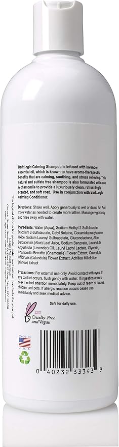 BarkLogic Dog & Puppy Calming Shampoo, 16oz, Lavender, Made in USA