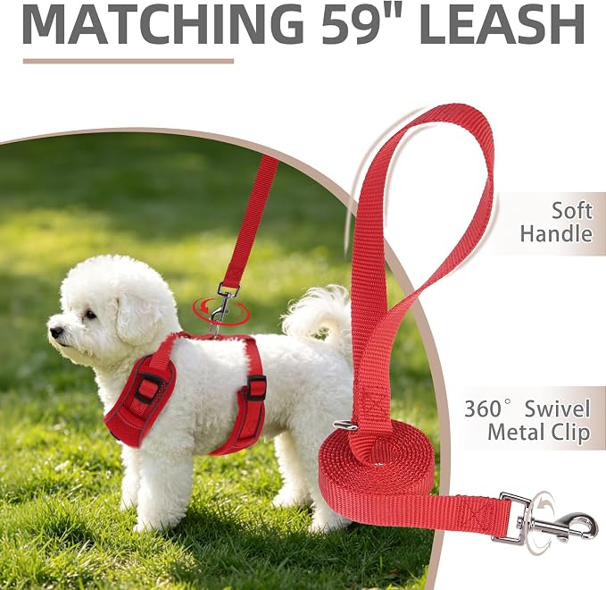 PUPTECK Dog Harness and Leash Set, No Pull Adjustable Pet Small Dog Harness, Reflective Soft Mesh Pet Vest, for Small Medium Dogs Walking, Red, XS
