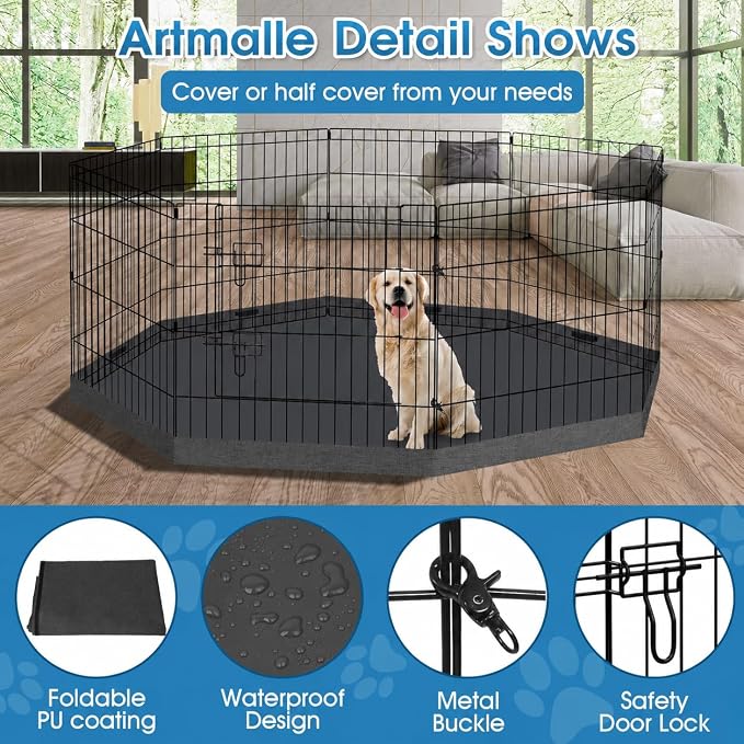 Artmalle Puppy Pet Playpen 8 Panel 24 Inch Indoor Outdoor Metal Portable Folding Animal Exercise Dog Fence Ideal for Pet Animals Dog Cat Rabbit Breed Puppy with Bottom Pad (Black with Bottom pad)