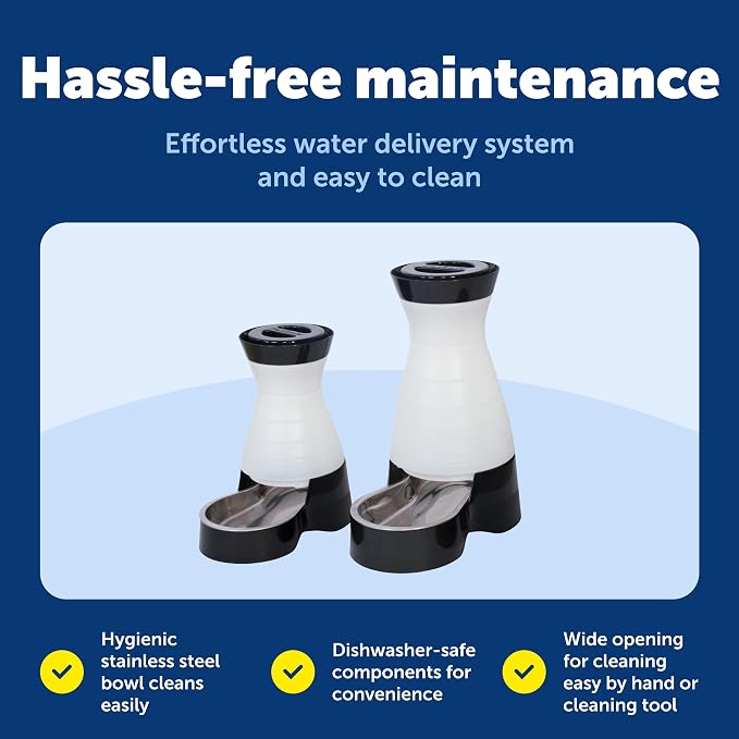 PetSafe Healthy Pet Water Station - Medium, 128 oz Capacity - Gravity Pet Water Fountain, Automatic Cat Water Fountain, Dog Water Fountain, Water Dispenser - Removable Stainless Steel Bowl Included