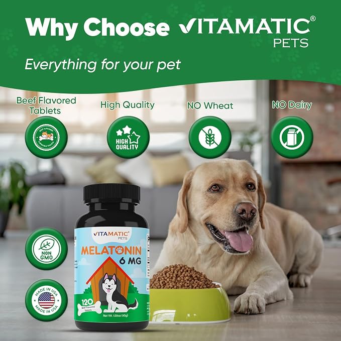 Vitamatic Pets Melatonin 6 mg Chewable Tablets for Dogs, 120 Count