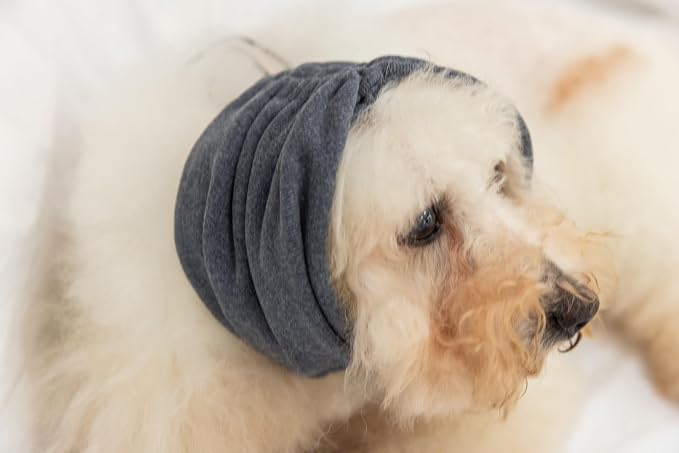 Dog Snood Ear Protector, Anxiety Ear Cover Anxiety Relief – Noise Canceling for Fireworks, Pet Grooming & Force Drying Grey M