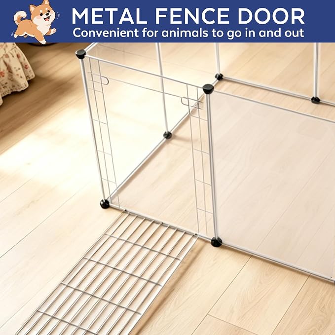 BRIAN & DANY Dog Playpen Portable for Small Animals, Dog Play Pen Indoor, Transparent Pet Playpen for Puppies, Cats, 8 Panels - 28 X 20 Inch
