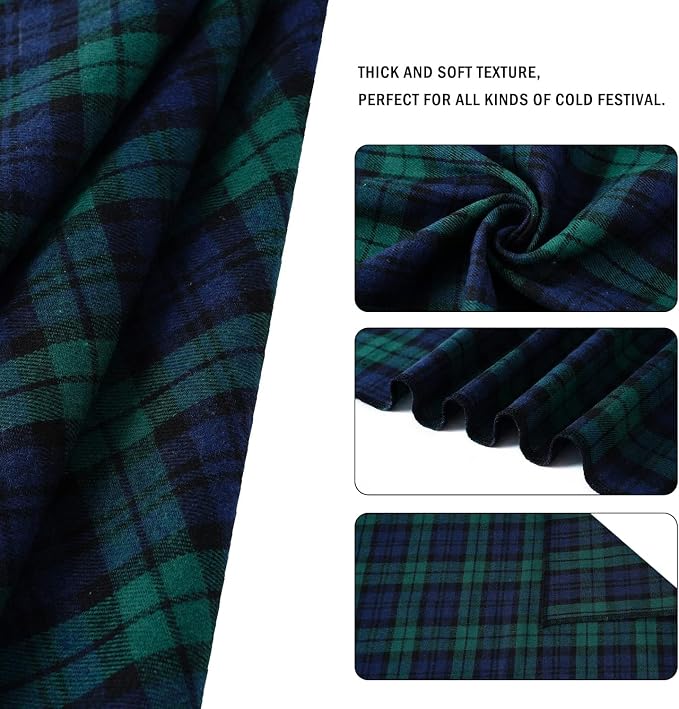 E-Clover Blue Green Plaid Dog Bandanas Girl Matching Scrunchie Medium Large, Large-set of 1, Medium, Blue