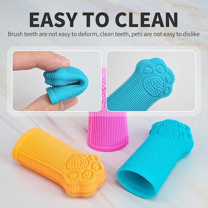 Hera Harmony Finger Toothbrush for Dogs & Cats, Soft Silicone Pet Dental Care Brush for Plaque & Tartar Removal, Teeth Cleaning & Gum Massage, Reusable 3 Pack