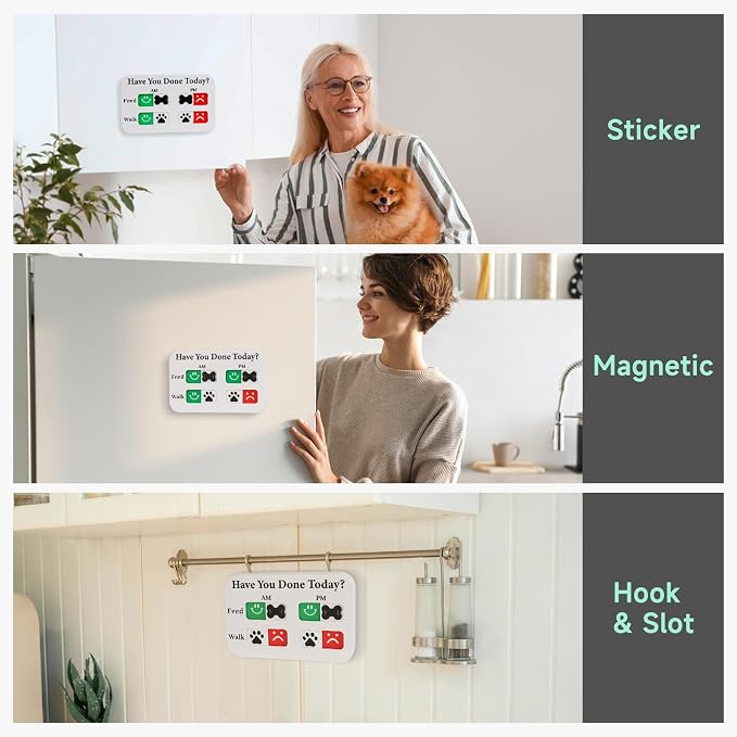 YAUYIK Pet Feeding Reminder, Magnetic Reminder Sticker, AM/PM Daily Indication Chart Feed/Walk Your Pets, Fridge Magnets and Double Sided Tape, Helps You to Track Pet Feeding & Walking (White)