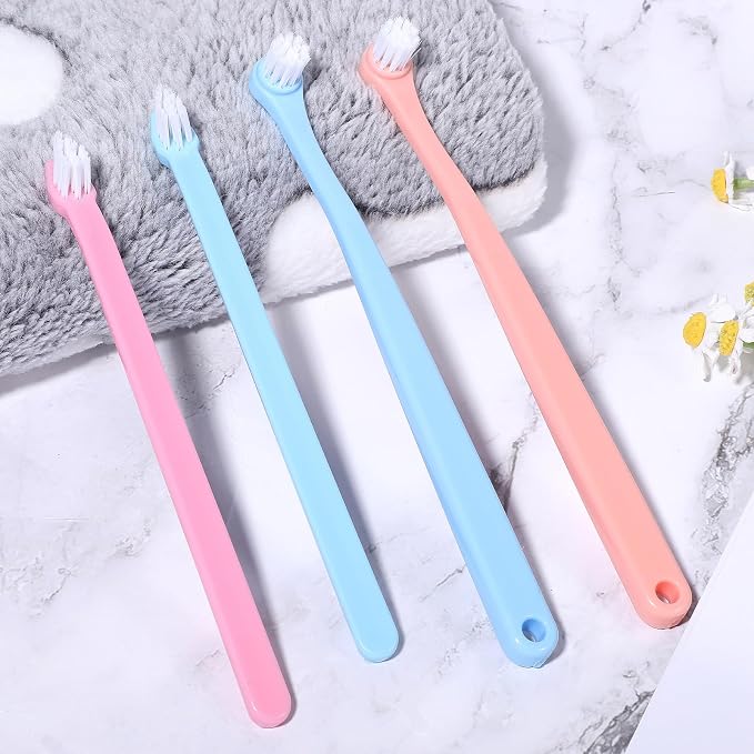 4 Pack Small Dog Toothbrush Pet Toothbrush Cat Tooth Brush 2 Styles Puppy Tooth Brush Mini Size Micro Head Soft Deep Clean Kit for Puppy, Kitten, Dog & Cat, Portable Travel Friendly