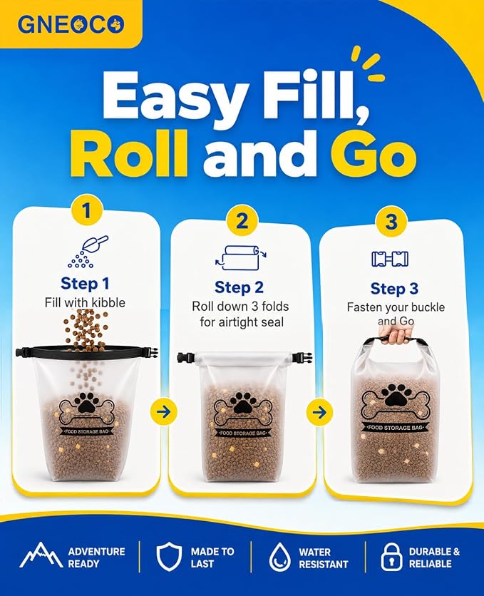 Airtight Dog Food Storage Bag 25-Cup with Roll-Top Closure, TPU, Transparent