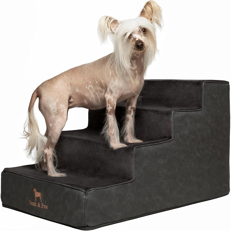 Noah & Paw Dog Stairs, Dog Ramp for Bed (20" Extra Wide) Pet Stairs for High Bed, Design to Fit Small and Large Breeds, Durable 5 Pet Steps for Couch (35 Foam Density) Leather Collection