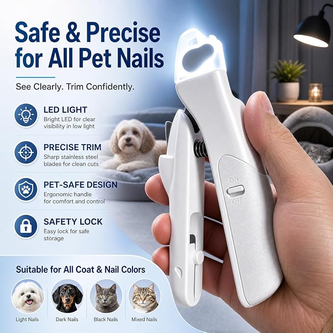 Professional Dog & Cat Nail Clippers with LED Light & Safety Guard