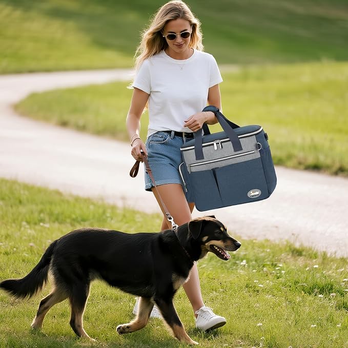 Dog Travel Bag 7-Piece Set with Food Containers, Bowls & Treat Pouch, Navy Blue