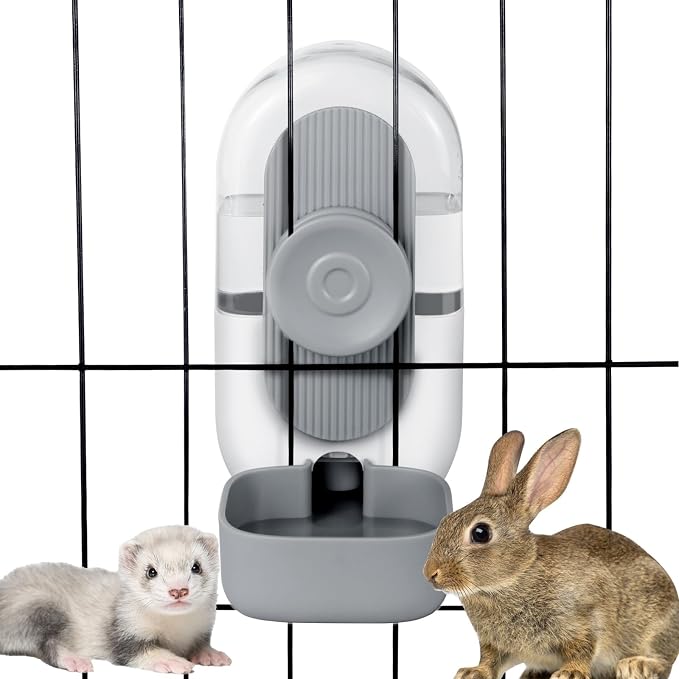 Lemtrflo 28oz Hanging Automatic Water Dispenser，Rabbit Water Bottle,Bunny Guinea Pig Ferret Water Bowl for Cage,Suitable for Small Animal Puppies(Cage Grid Spacing Over 1.2'') (Gray)