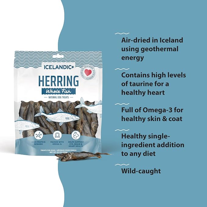Icelandic+ Whole Fish Herring 9oz Bag, Wild-Caught Air-Dried Dog Treats