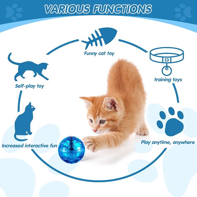 Frienda 4 Pcs Light up Cat Ball LED Motion Ghost Hunting Cat Ball, Colorful | Interactive LED Toy for Cats, Glowing Exercise with Motion Activated, Ghost Hunting Pet Indoor Play, Mini Running Ball
