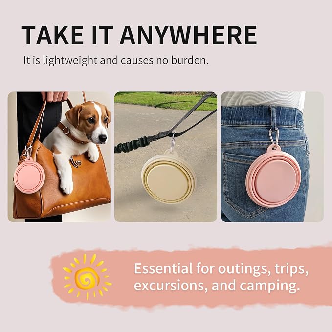 Collapsible Dog Bowls, 2 Pack, Macaron Pink & Yellow