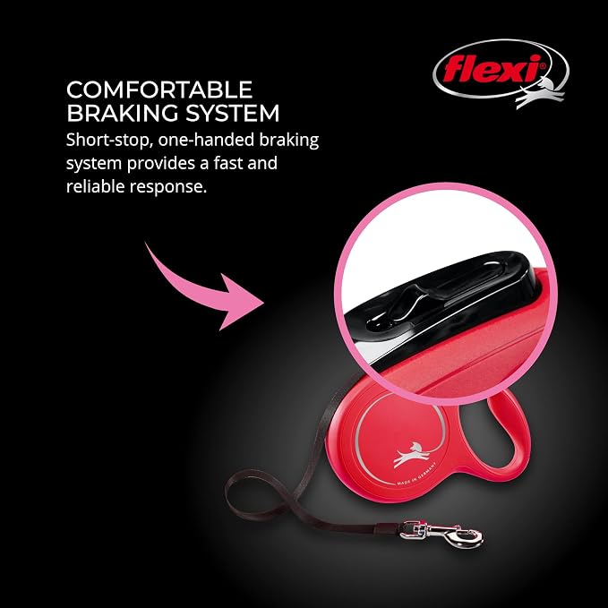 FLEXI® Classic Tape Retractable Dog Leash, Small, 16 ft - Red | German engineered, original flexi leash, durable quality for dogs up to 33 lbs, tangle-free, walking, reliable brake system