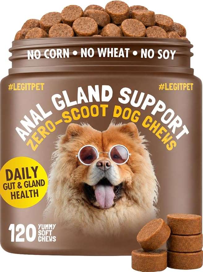 LEGITPET Anal Gland Relief Chews for Dogs Fiber & Digestive Support Supplement Soft Treats for Healthy Bowel & Gland Function Helps Reduce Scooting Promotes Dog Health & Comfort 120 pcs