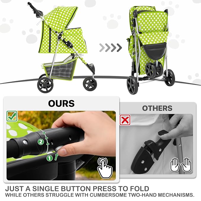 MoNiBloom 3-Wheel Foldable Pet Stroller - Lawn Green