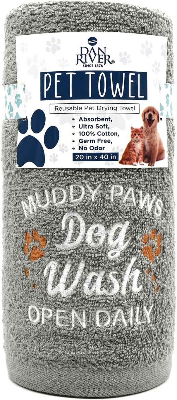 DAN RIVER Dog Towel - Pack of 1, 100% Cotton, 20x40, Ultra Soft 450 GSM, Super Absorbent & Quick Drying Towel for Dogs, Cats, and Other Pets, High Rise.