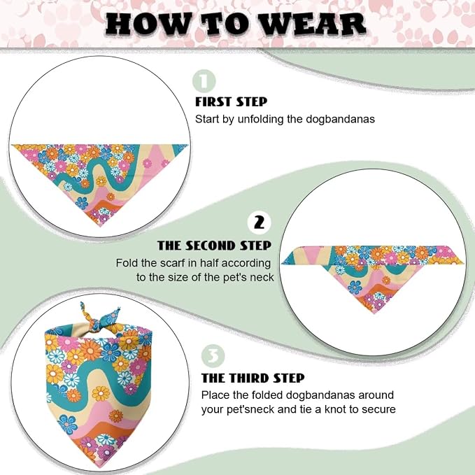 Forchrinse Hippie Flower Dog Bandanas Triangle Dog Bib Scarf Washable Pet Bandana Dog Kerchief, One Size, 1-Pack, Polyester, Hippie Floral Printed