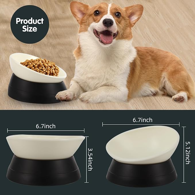 Bulldog Bowl Anti-Slip Dog Cat Dish Detachable Rubber Dog Bowl Pet Sterile Tilted Pet Feeder Slope Base (Black, 2 Cup (Small/Medium Dog))