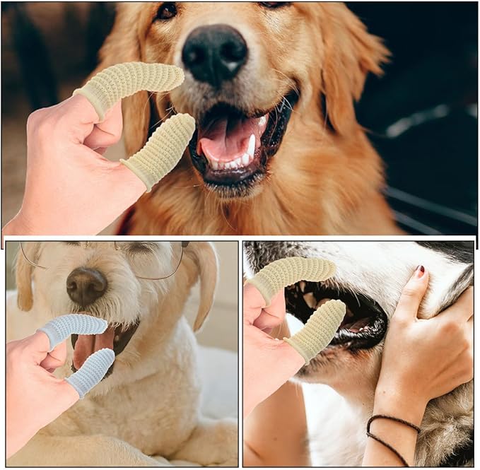 Luxshiny 12pcs Dog Finger Toothbrush for Large and Small Dogs, Soft Silicone Material, Yellow and Sky Blue, Dental Cleaning for Pet Oral Care