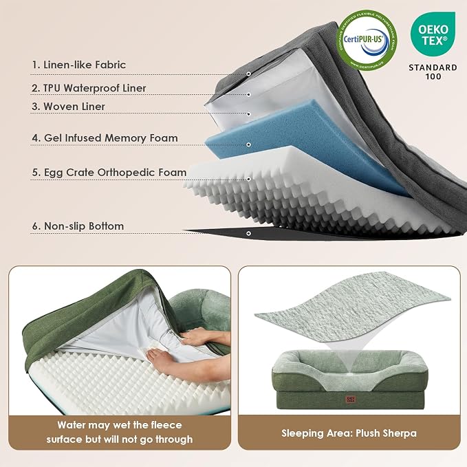 EHEYCIGA Orthopedic Memory Foam Dog Bed - Medium 35x22in, Green