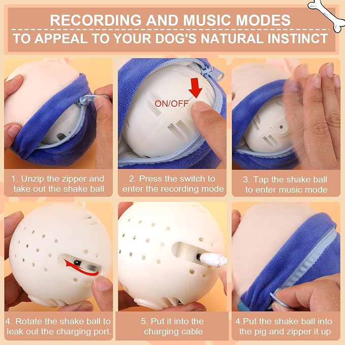 Active Moving Pet Plush Toy, Interactive Dog Toys Pet Bouncing Balls, USB Rechargeable Interactive Washable Cartoon Pig Plush Sound Electronic Dog Toy, Small Cute Squeaky Pig Dog Toy (Rabbit)
