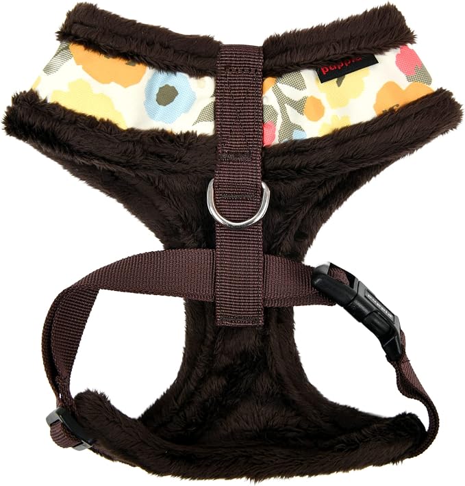 Puppia Alyssa Dog Harness Over-The-Head Warm Winter Flower Pattern Adjustable Chest for Small and Medium Dog, Brown, Large