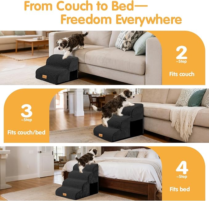 Topmart High Density Foam Dog Steps 4 Tiers,Extra Wide Deep Pet Steps,Non-Slip Dog Stairs Ramp for Bed,Soft Foam Cat Ladder,Best for Older Injured,Older Pets,Cats with Joint Pain
