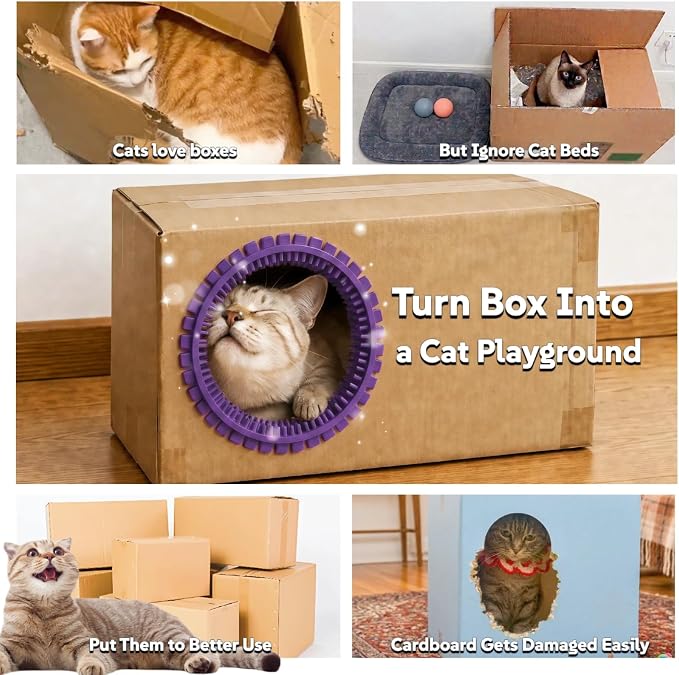 Cat Self Groomer Arch for Cardboard Boxes (Lavender | Refill) | Cat Brushes Tunnel& Massage Comb For Indoor Cats, Interactive Self Grooming Tool Brushes, For Cat Hideouts & Enrichment Play