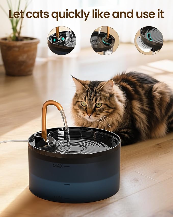 Cat Water Fountain with 9-Pack Replaceable Filters, 71oz/2.1L Cat Fountain for Drinking with Copper Faucet, MISFANS-Designed Pump & Filter, Plastic Automatic Pet Water Fountain Bowl & Dispenser