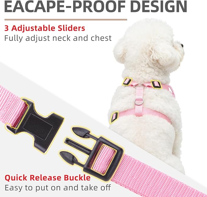 PUPTECK Dog Harness and Leash Set, No Pull Adjustable Pet Small Dog Harness, Reflective Soft Mesh Pet Vest, for Small Medium Dogs Walking, Pink, M