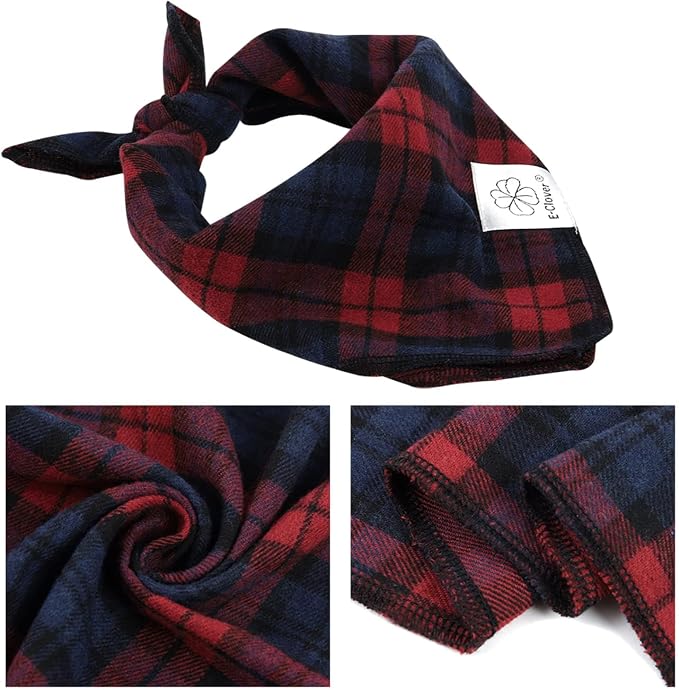 E-Clover Red Blue Plaid Dog Bandanas Girl Matching Scrunchie Medium Large, Large-set of 1, Medium, Red