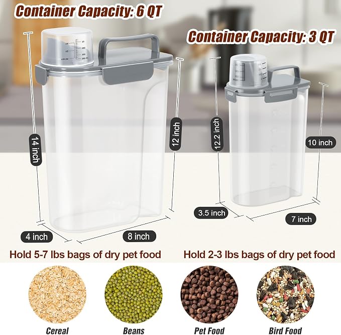 TBMax Dog Food Storage Containers 2 Pack 8 to 10 Lbs, 2-Pack, 10 Lbs, Grey