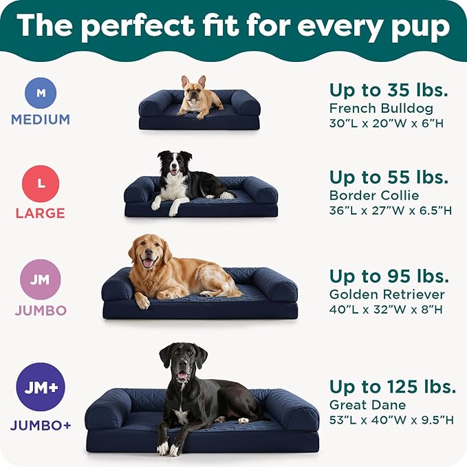 Furhaven Cooling Gel Dog Bed for Large Dogs w/ Removable Bolsters & Washable Cover, For Dogs Up to 95 lbs - Quilted Sofa - Iron Gray, Jumbo/XL
