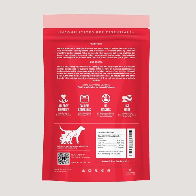 Natural Rapport Freeze-Dried Beef Liver Treats, Single Ingredient, 8 oz