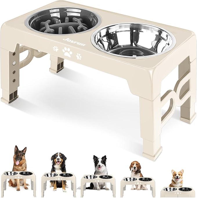 Jovrun Elevated Dog Bowls for Small Medium Large Size Dogs, Non-Slip Dog Feeder with 2 Food Water Bowls, 2-5 Heights Adjustable Raised Bowls Stand