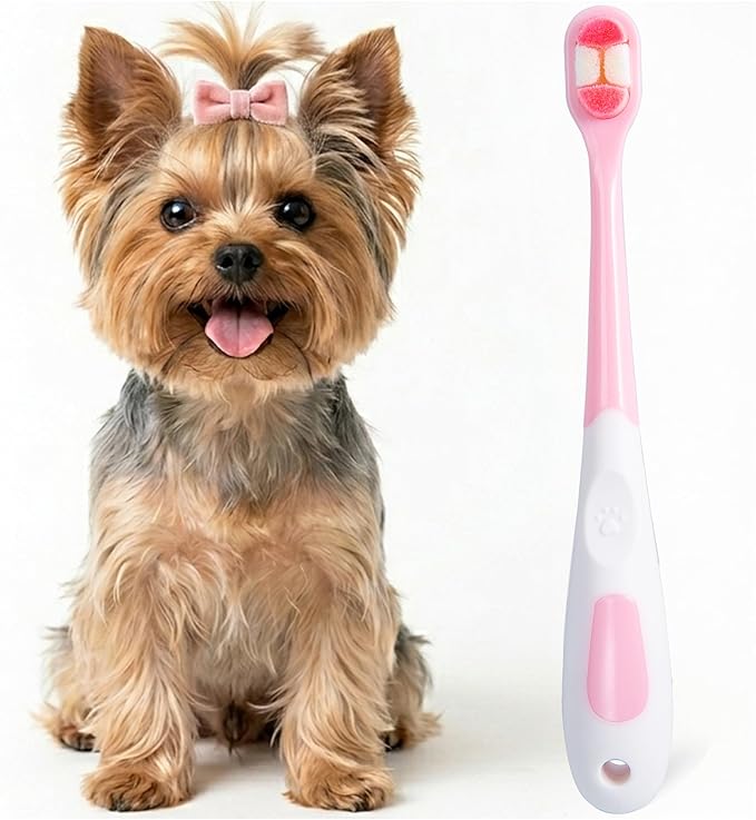 Small Dog Toothbrush, Puppy & Cat Tooth Brushing Kit, Ultra Soft Head Teeth Brush for Kitten & Tiny to Medium Pet, Doggy Toothbrushes Deep Dental Clean, 1 PCS, Pink