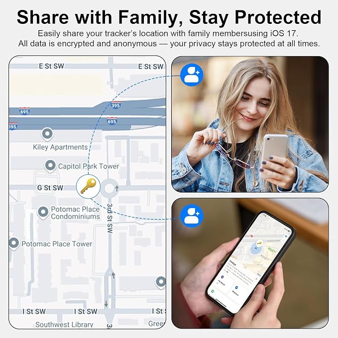 4 Packs Tracker Tags Compatible with Apple Find My (iOS Only), Bluetooth Tracker, Smart Keys Finder and Item Locator with Waterproof Case for Wallet Luggage Pet Backpack 2W2B