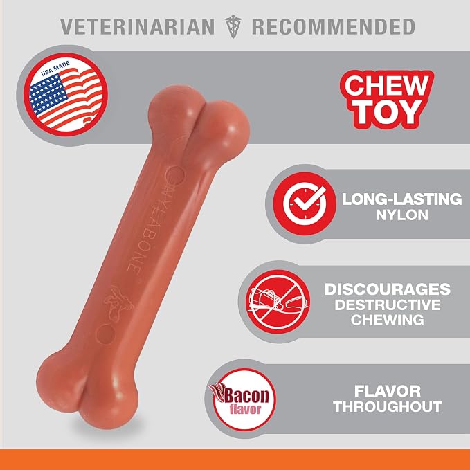 Nylabone Power Chew Classic Bone Chew Toy for Dogs, Durable Dog Toys for Aggressive Chewers, Bacon Flavor, X-Small/Petite - Up to 15 lbs. (1 Count) | Durable, discourages destructive chewing, long lasting, flavor throughout, keeps dogs busy, for dogs u...