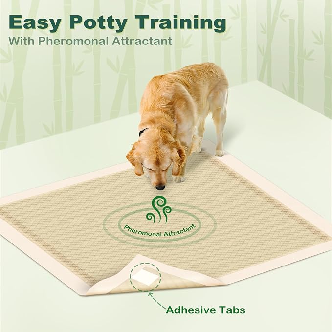 MIZOK Dog Pee Pads Extra Large 28"x34", Bamboo Puppy Pads Super Absorbent & Leak-Proof, 4-Corner Adhesive Tabs, Wee Wee Pads for Dogs, Superior Odor Protection, XL (30 Counts)