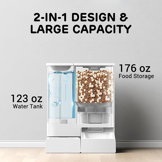 iPettie FW54 5G/2.4GHz WiFi Automatic Feeder and Waterer 2-in-1 Set for Pets, 300 oz Large Capacity for 2 Weeks, Perfect for Working Parents